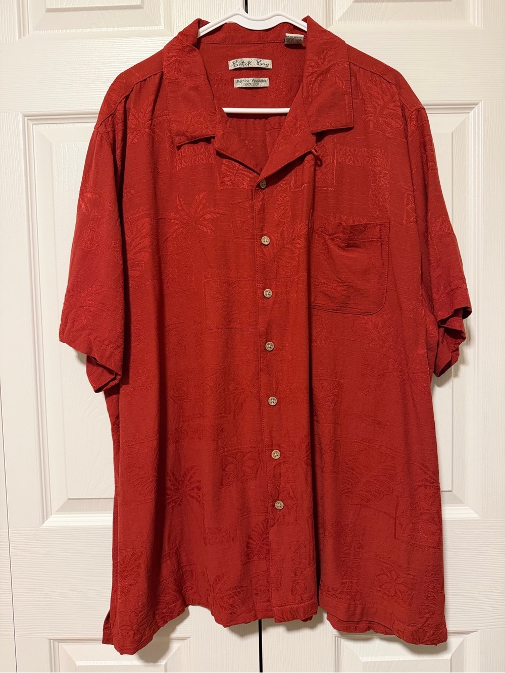 BATICK BAY Men's Red Short-Sleeve Button-Up Silk Shirt | Size 2XL Tall